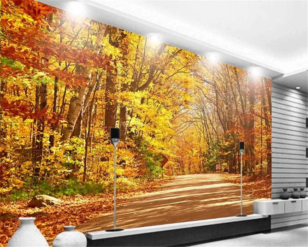 beibehang Golden autumn forest in the track high-definition TV backdrop for home decoration wallpaper papel de parede wall paper 30th birthday led neon sign custom 0 9 led night light sign for birthday decor lets party home backdrop sign birthday gifts