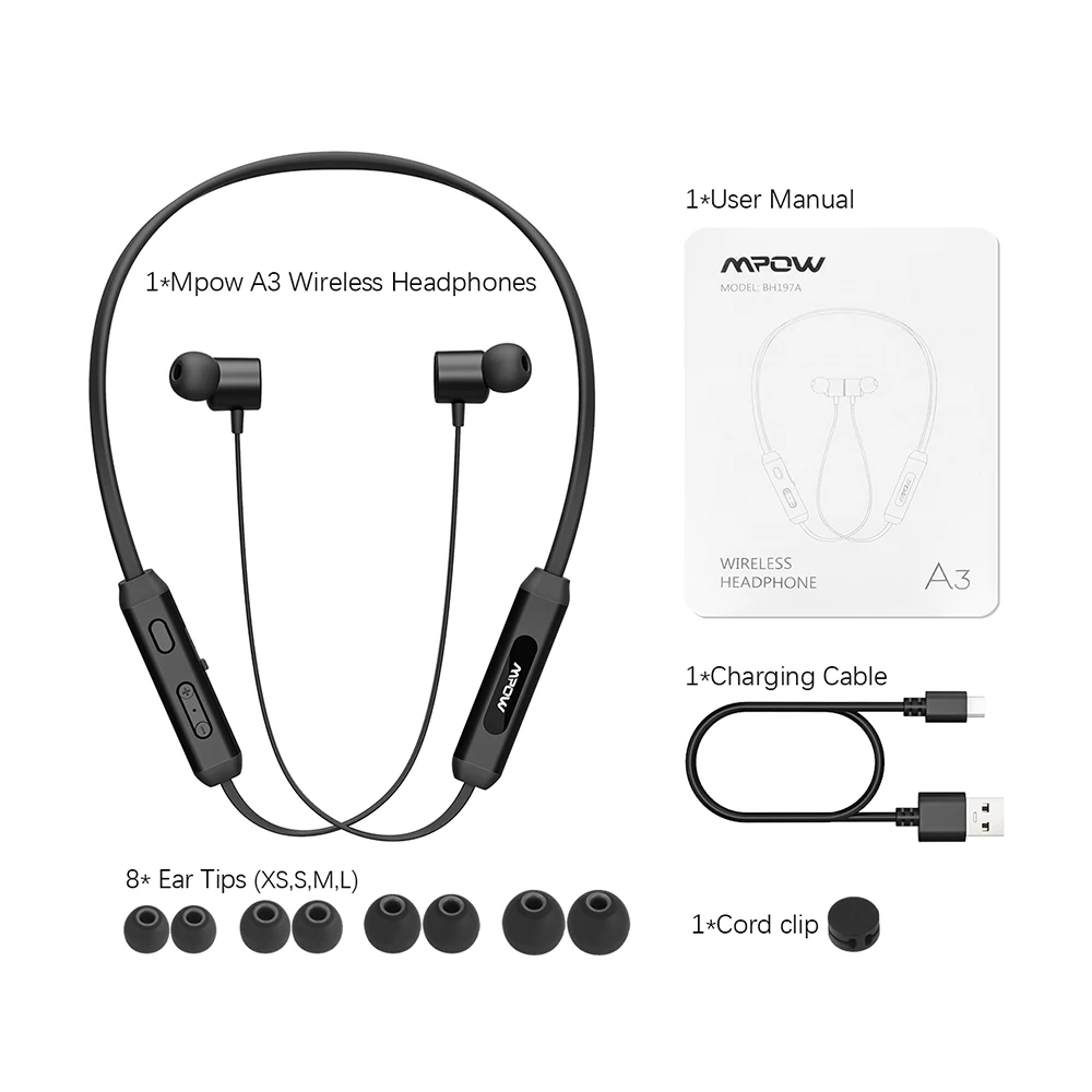 Mpow A3 Bluetooth наушники CVC 6,0 с шумоподавлением магнитные спортивные наушники IPX7 водонепроницаемые беспроводные наушники для занятий спортом