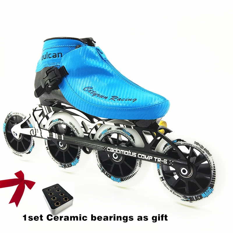 المهنية سرعة التزلج أحذية الرجال/النساء الأحذية ألياف الكربون الأسود الأسطوانة الزلاجات مضمنة تزلج 4 كبيرة جولة Patiens السيراميك