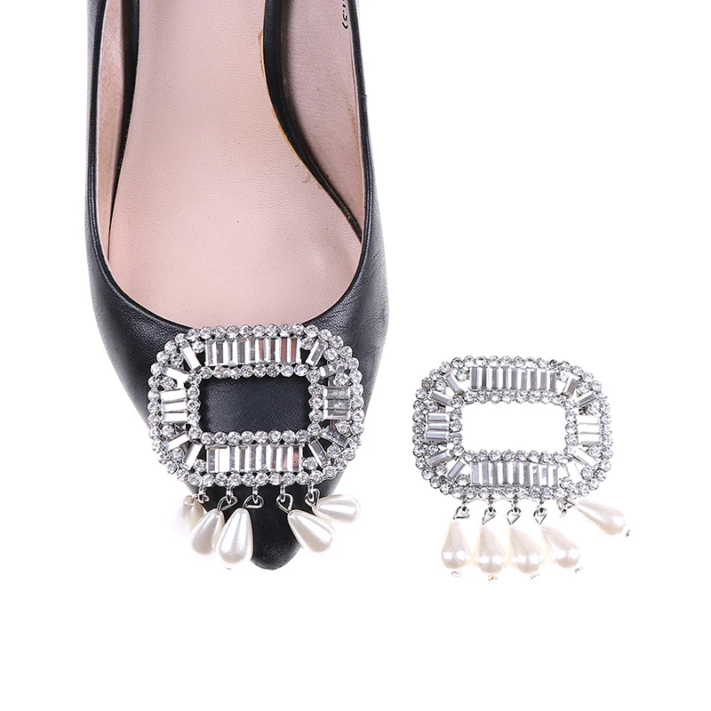 Shoe Clips Faux Pearl Rhinestone Shoes Buckle Women Bridal Prom Decor 5.5*5cm