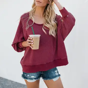 

Fashion Women Irregular Backless Solid Color Pullover Autumn Sweatshirt Loose Hoodies
