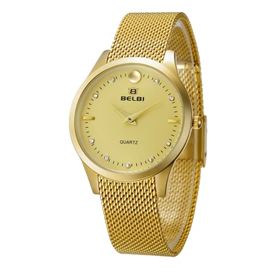 Belbi новые модные женские часы лучший бренд роскошные стальные сетчатые кварцевые платья часы женские со стразами наручные часы Relogio Feminino - Цвет: gold