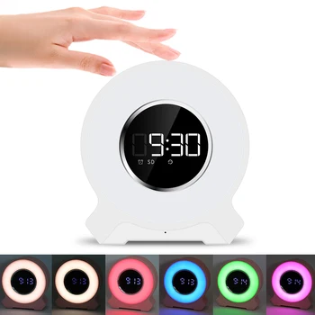 

Wake up alarm clock wirless bluetooth light speakers with TF card radio touch dimming funtion for bedroom outdoor tent gift звук