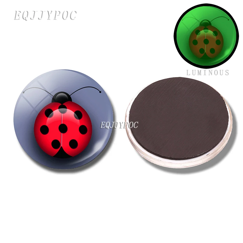 

lovely Ladybug glowing Glass fridge magnets for kids Animal Cute Insect message board Luminous decorative refrigerator magnets