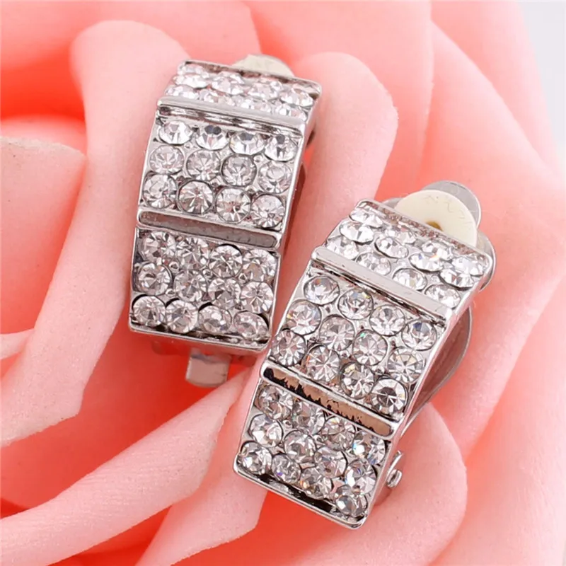 geometric shape vintage clip on earrings for women rhinestone earrings  (6)