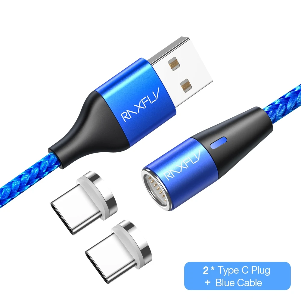 RAXFLY Магнитный зарядный кабель светодиодный 1 м Магнитный зарядный провод для телефона Micro usb type C для iPhone 6 7 X Магнитный зарядный кабель - Цвет: 2 Plug Blue Type C