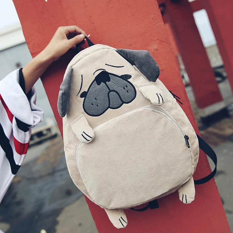 

Female Cute Dog Fox Ear Notebook Student Schoolbag Large Embroidery Cartoon Backpack Teens Girls Women Corduroy Backpacks 363