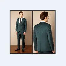Center Vent Groomsmen Notch Lapel Groom Tuxedos Dark Green Mens Suits Wedding Best Man (Jacket+Pants+Tie+Hankerchief) B777