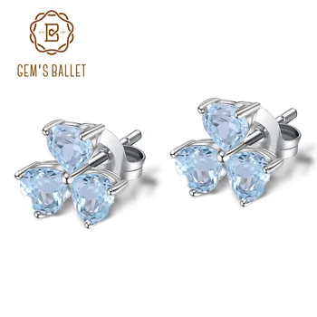 

GEM'S BALLET Real 925 Sterling Silver Clover Stud Earrings 1.89Ct Natural Heart Sky Blue Topaz Earrings for Women Fine Jewelry