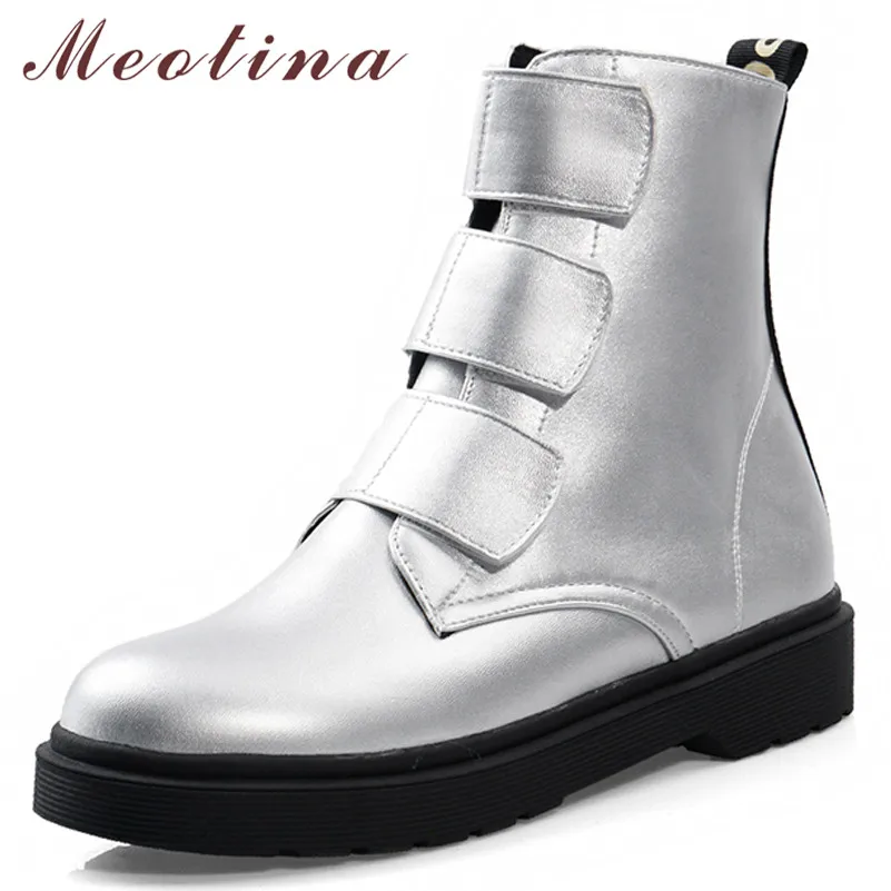 

Meotina Winter Ankle Boots Women Boots Fashion Flat Short Boots Round Toe Shoes Ladies 2019 Autumn Creepers Black Big Size 34-43