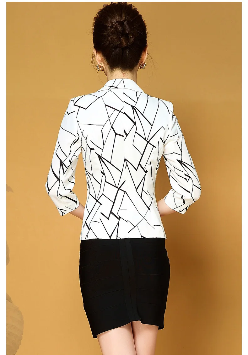 PEONFLY модная черно-белая, с геометрическим узором блейзеры с принтом женские элегантные повседневные офисные женские пальто три четверти