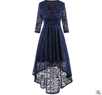 

Rockabilly Boho High Quality V-neck Black Lace Ruffle Crochet Embroidery Tunique Femme Elegant Women Spring Autumn Party Dress