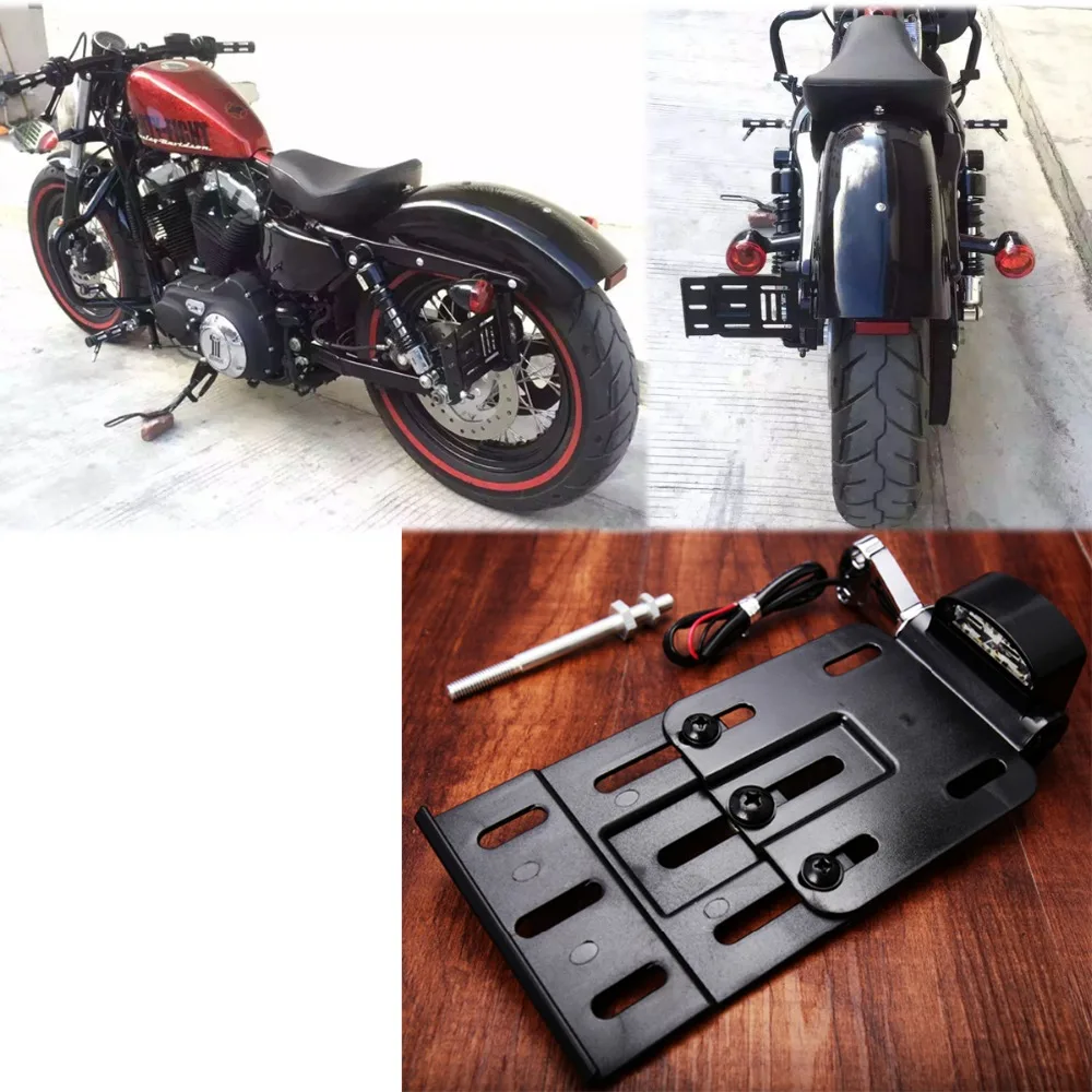 Motorcycle Telescopic Folding LED Light Side Mount License Plate Holder