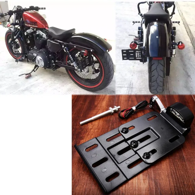 Motorcycle Telescopic Folding LED Light Side Mount License Plate Holder