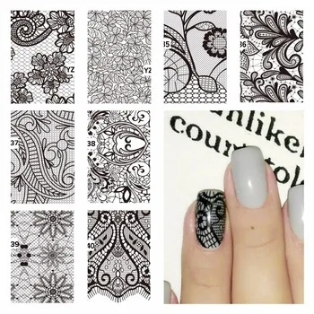 Nail Art Water Decals Black Lace Flower Patterns Stickers Water Transfer Nail Art Tattoo
