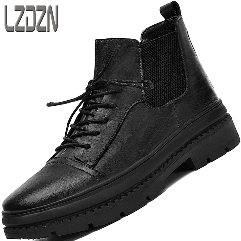 

men's Martin boots leather snow men cashmere two cotton shoes high top shoes autumn winter British retro chelsea boots men