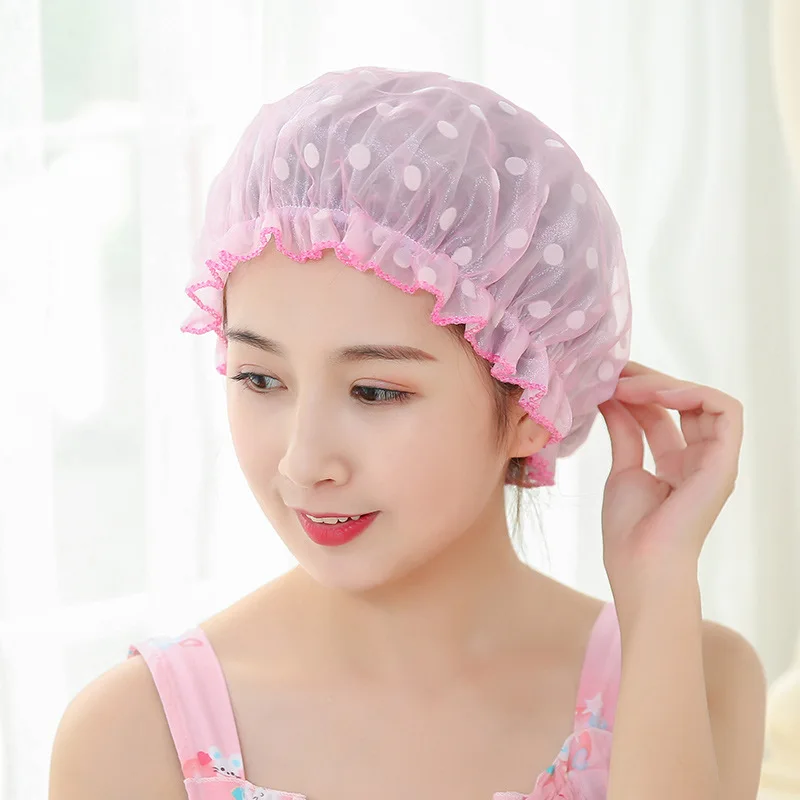 1 Pc South Korean Fashion Cute Bath Cap Adult Woman Double Wave Point 1-pc-south-korean-fashion-cute-bath-cap-adult-woman-double-wave-point