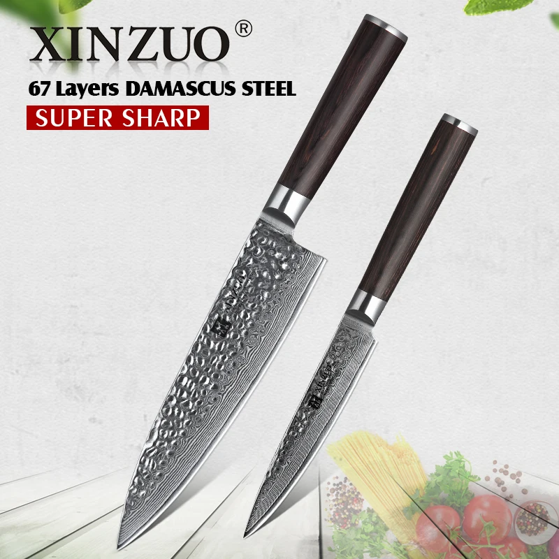 XINZUO 2PCS Kitchen Knife Set Japan Damascus Steel Chef Gyutou Utility