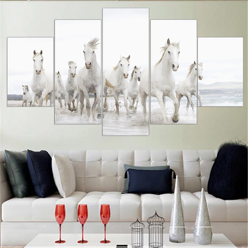 

Painting Wall Art Modular Poster Pictures Home Decor 5 Panel Stronger Horse Animal Frame HD Printed Modern Canvas Living Room