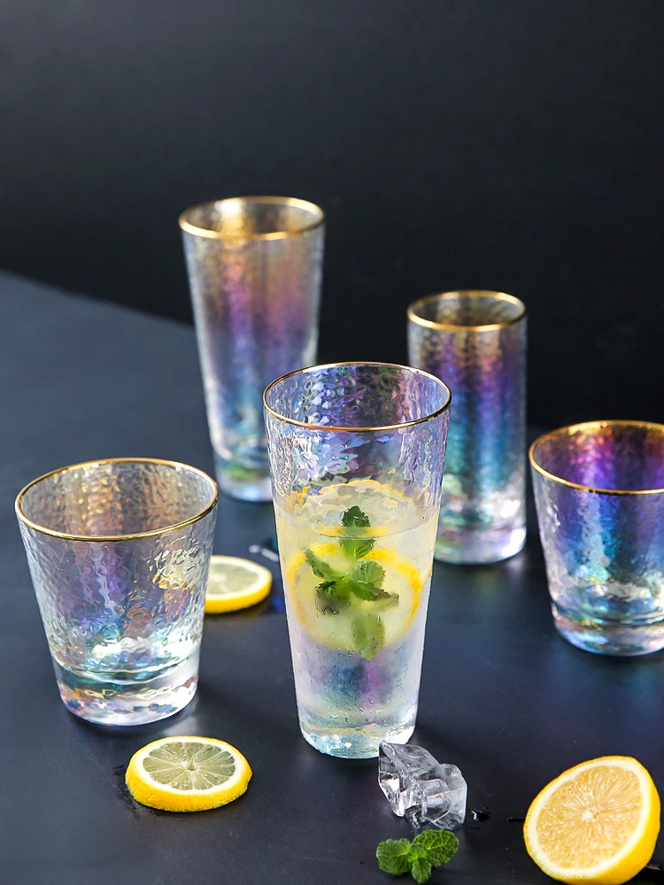 

Rainbow Dazzling Hammer Pattern Glass Cup, Phnom Penh Plating Wine Glasses Drink Tea Cup Water Bottle Household Beer Glass