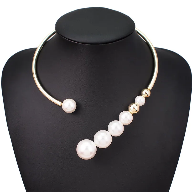 

Simulated Pearl Torques Choker Necklace For Women Fashion Metal Statement Bib Collar Necklace Accessories Jewelry UKMOC