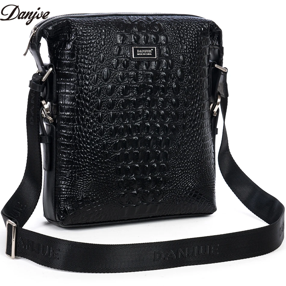 DANJUE Genuine Leather Messenger Bag Soft Leather Business Bag Crocodile Style Crossbody Bag Men