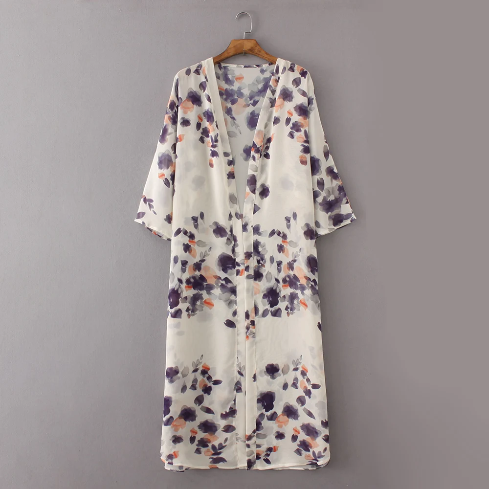2017 Kimono largo mujeres Floral Cardigan Vintage verano chifón Kimonos Mujer Ropa Casual blusas camisas playa Cape Knits