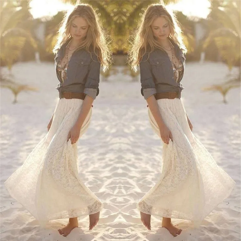 New Fashion 2018 Summer style skirts womens Lace Double Layer Pleated Long Maxi Skirt Elastic Waist Skirt Femme Saia Y05#N (6)