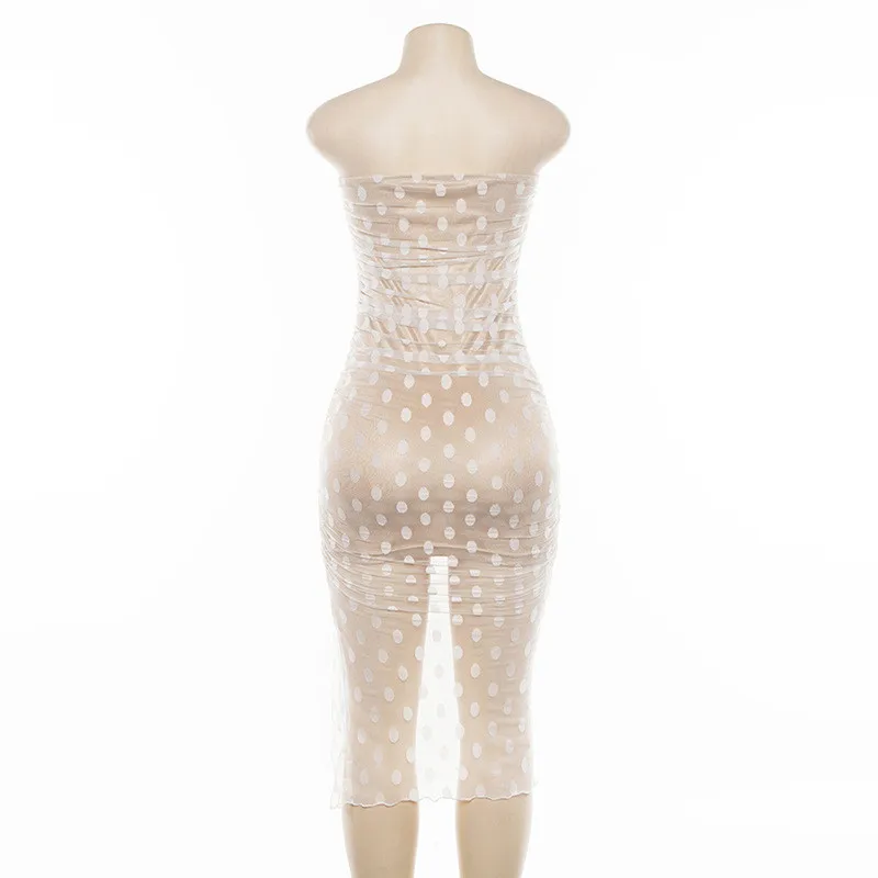 mesh dot midi elegant dress11