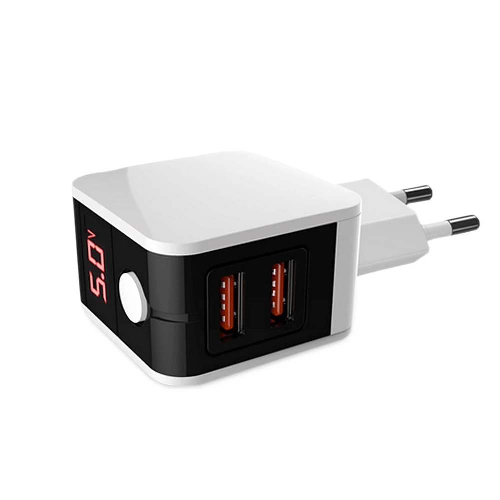 

Dual USB Universal Travel EU Plug Power Adapter LCD Display Intelligent portable smart fast charging Wideuse power Charger white