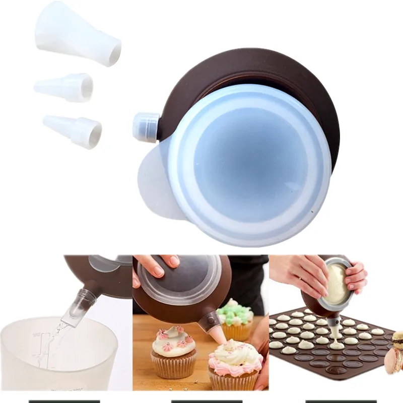 

Silicone Macaron Decorative Tool Muffin/Cake DIY Mold Dessert Tips Squeezing Macaron Piping Icing Baking Tool Pot 4 Nozzles