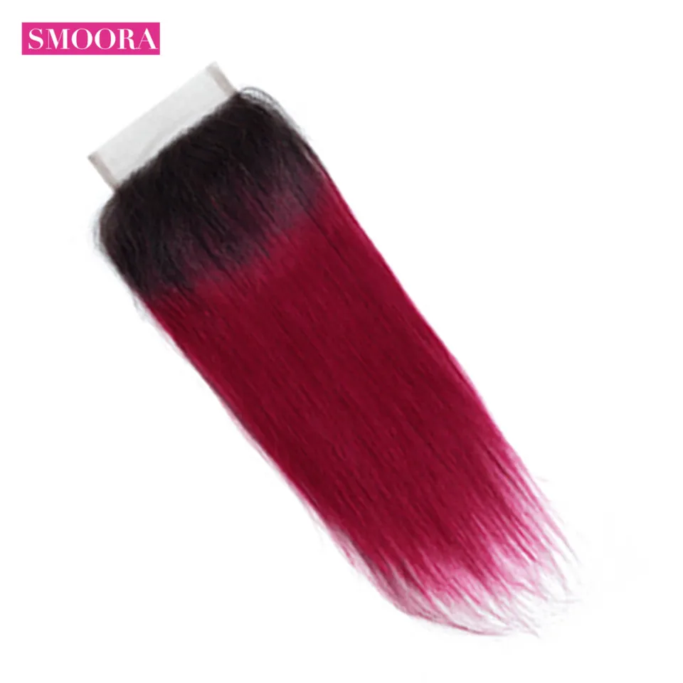 ombre 1b burgundy straight lace closure 1