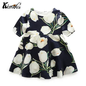 

Kimocat Autumn and winter new wind foreign trade children's tulip flower print children princess dress