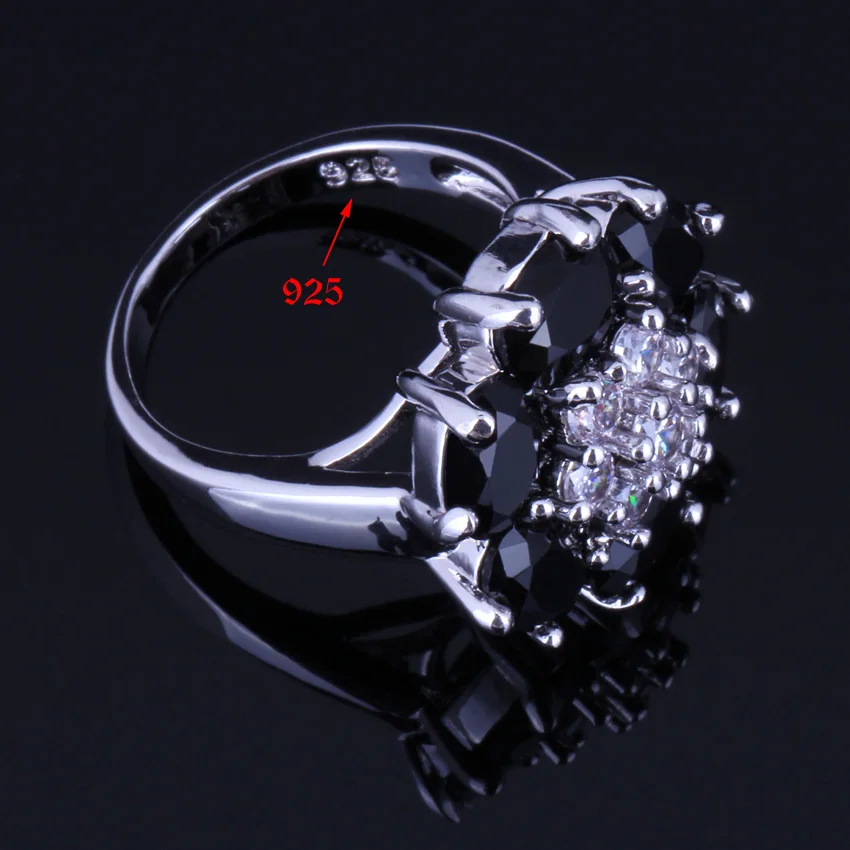 Харизматичный черный кубический цирконий белый CZ 925 пробы Серебряные Ювелирные наборы для женщин серьги кулон цепь кольцо V0233