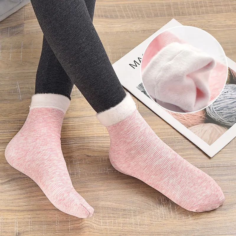 Socks Winter Warm Women Colored Cotton Plus Velvet Thickening Socks Breathable And Sweat-absorbing Fashion Mid Sock