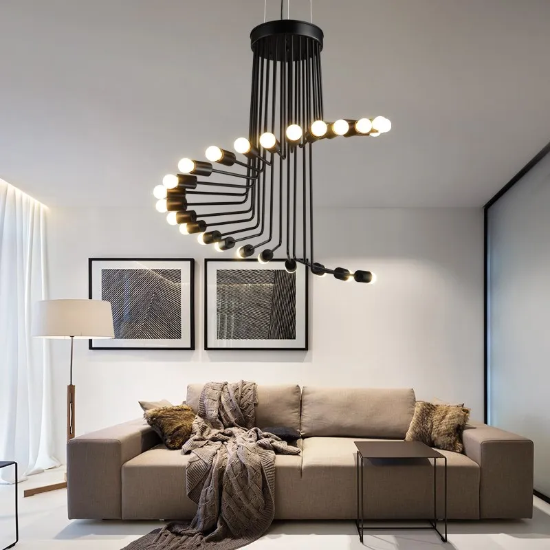 

Nordic Industrial Retro Chandelier Simple Living Room Cafe Bar Restaurant LOFT Staircase Screw Lamp For Vintage Home Decor avize
