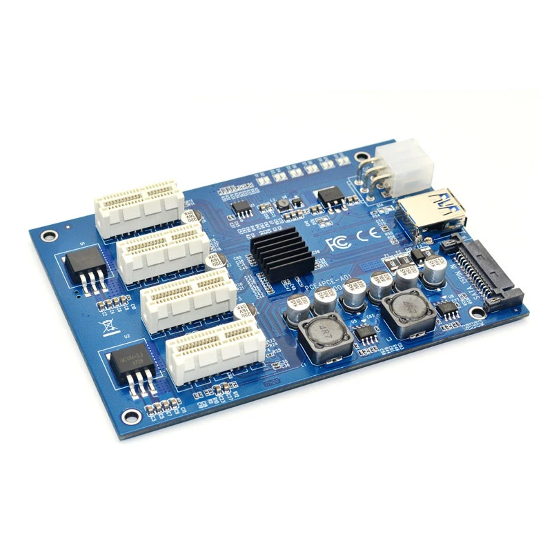  PCI-E X1 a 4PCI-E X16 Kit de Expansión 1 a 4 puertos PCI Express Switch HUB 6pin sata tarjeta eleva