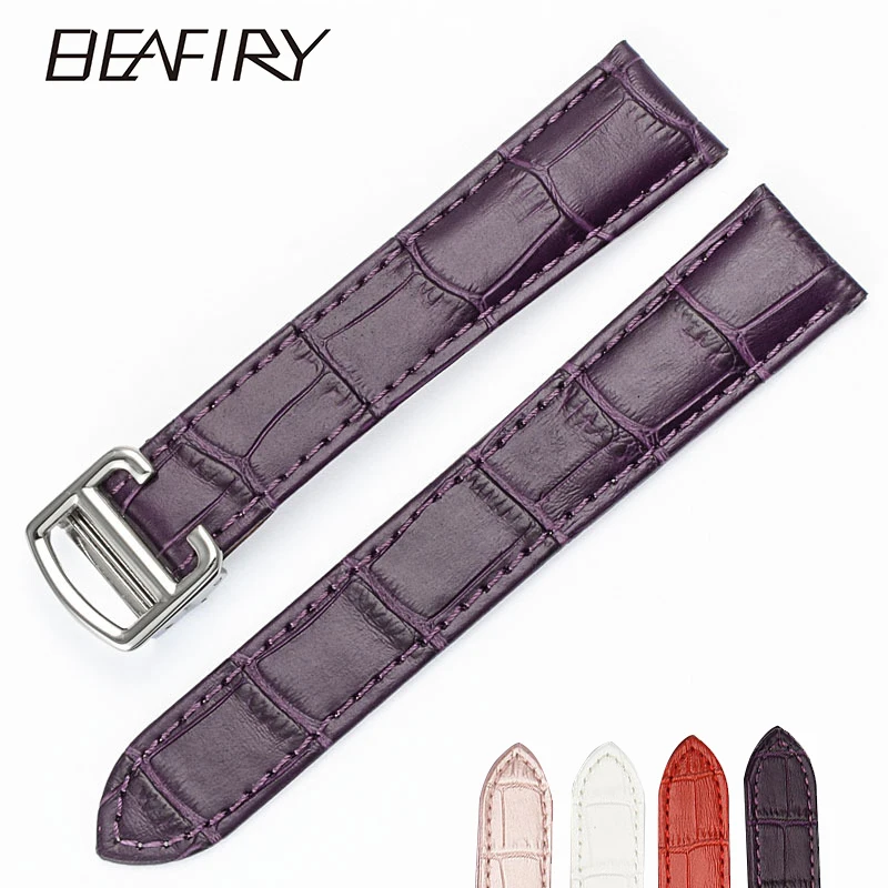 

BEAFIRY 18mm 20mm 22mm 24mm Bamboo Pattern Soft Genuine Leather Straps Watchband Folding buckle Waterproof and Sweatproof