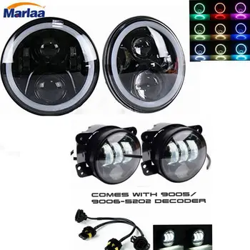

2X7 inch LED Projector Headlights with Multicolor RGB Halo + 2x30W 4 inch Led Fog Light For Jeep Wrangler TJ JK Hummer