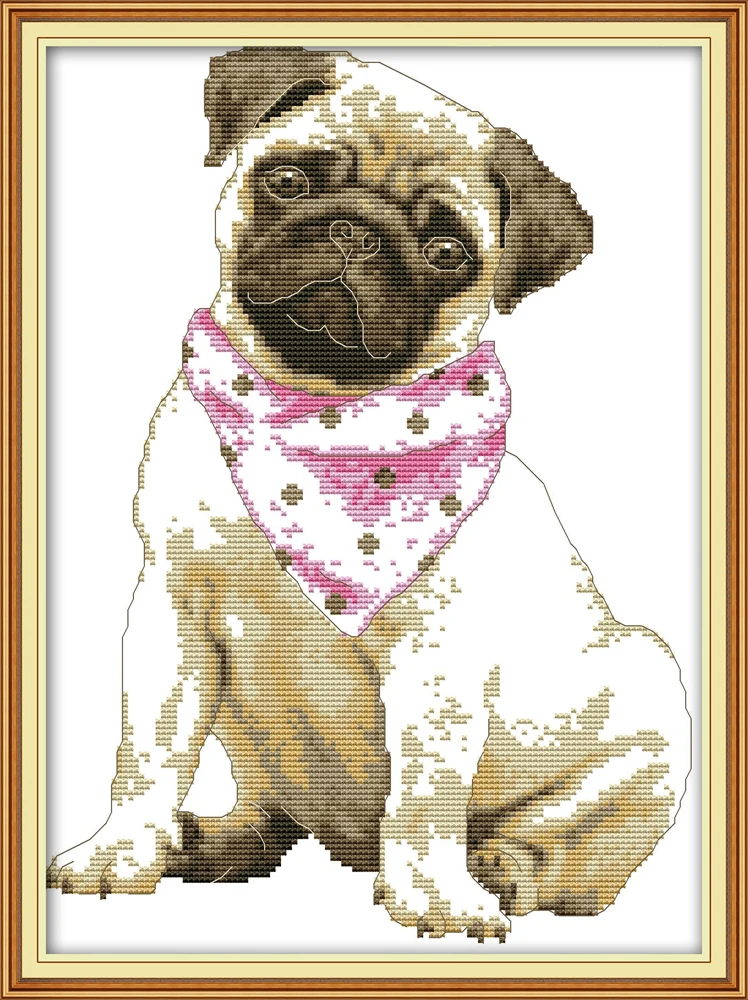 

A dog with a red scarf cross stitch kit aida 14ct 11ct count print canvas stitches embroidery DIY handmade