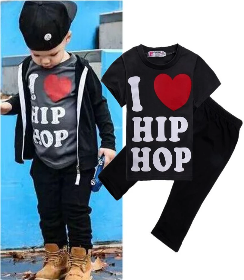 Hip Hop Baby Toddler Boys 2PCS Clothes Set T shirt Tops Pants Kids