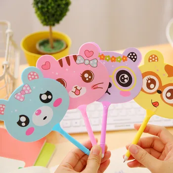 

MQStyle 1PCs New Stationery Cute Cartoon Animal Fan Oil Pen Fan Ballpoint Pen Stationery School Students Gift H0373