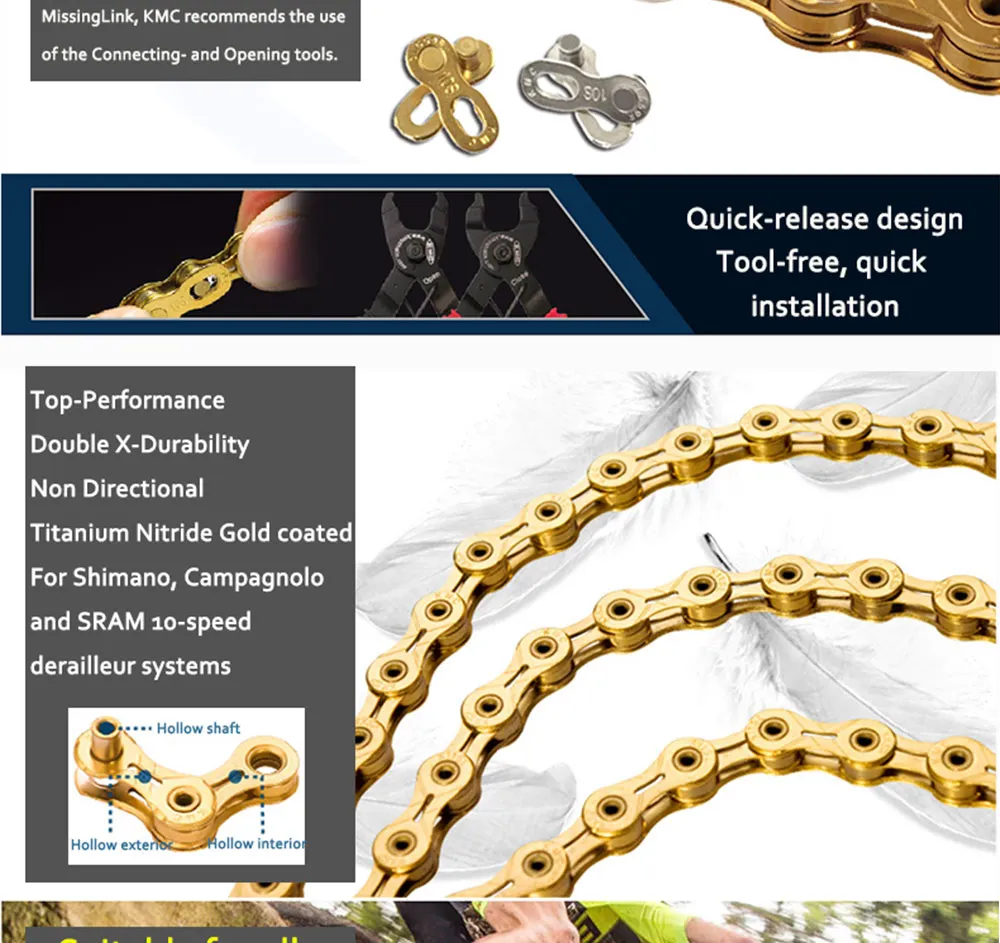 Excellent KMC chain x11 x11L x11sl X11ept x11el x11.93 gold silver for MTB/Road Bike fo Shimano/SRAM 11 speed 116L /chain bike Full hollow 5