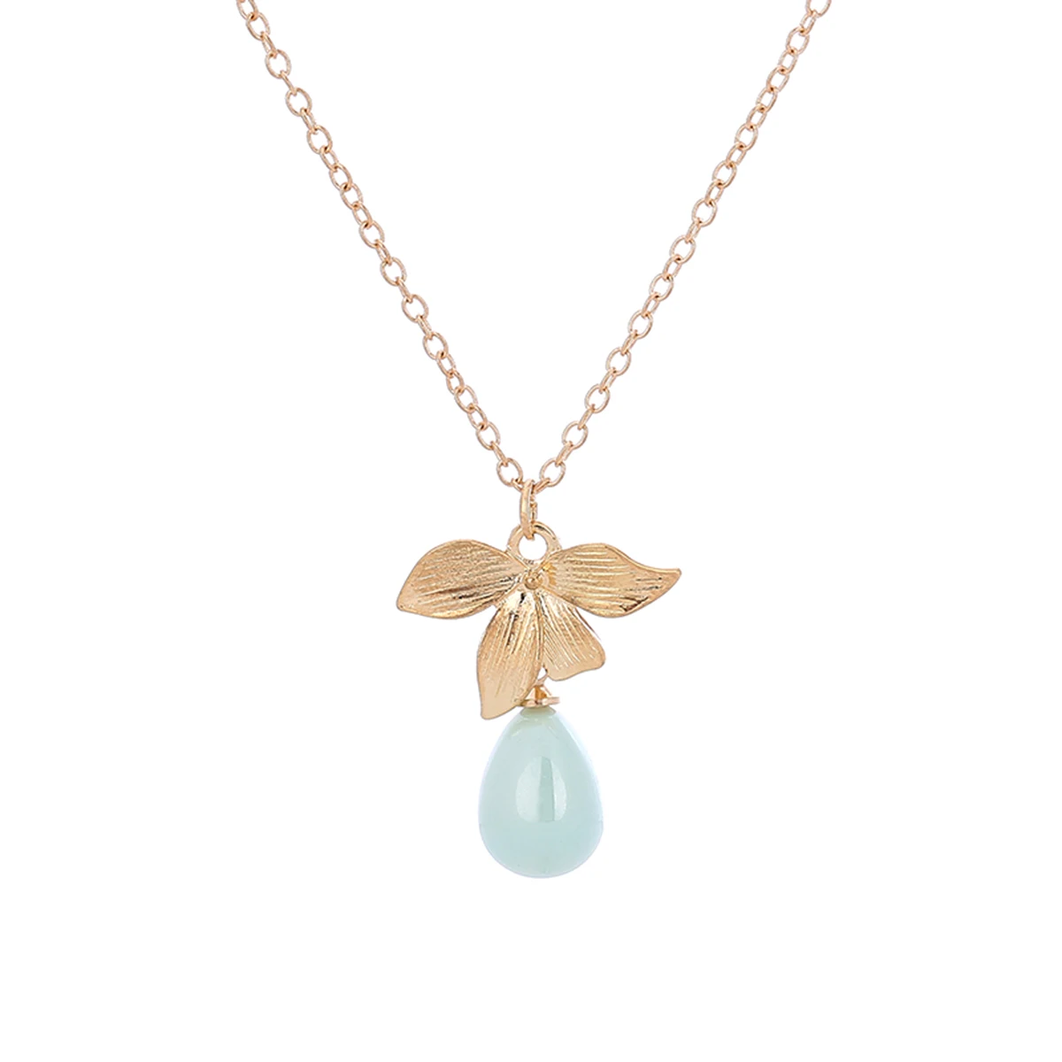 Chic Simulated Pearl Orchid Flower Necklace Gold Color Chain Water Drop Pendant Necklace Women's Luxury Brand Jewelry Gift