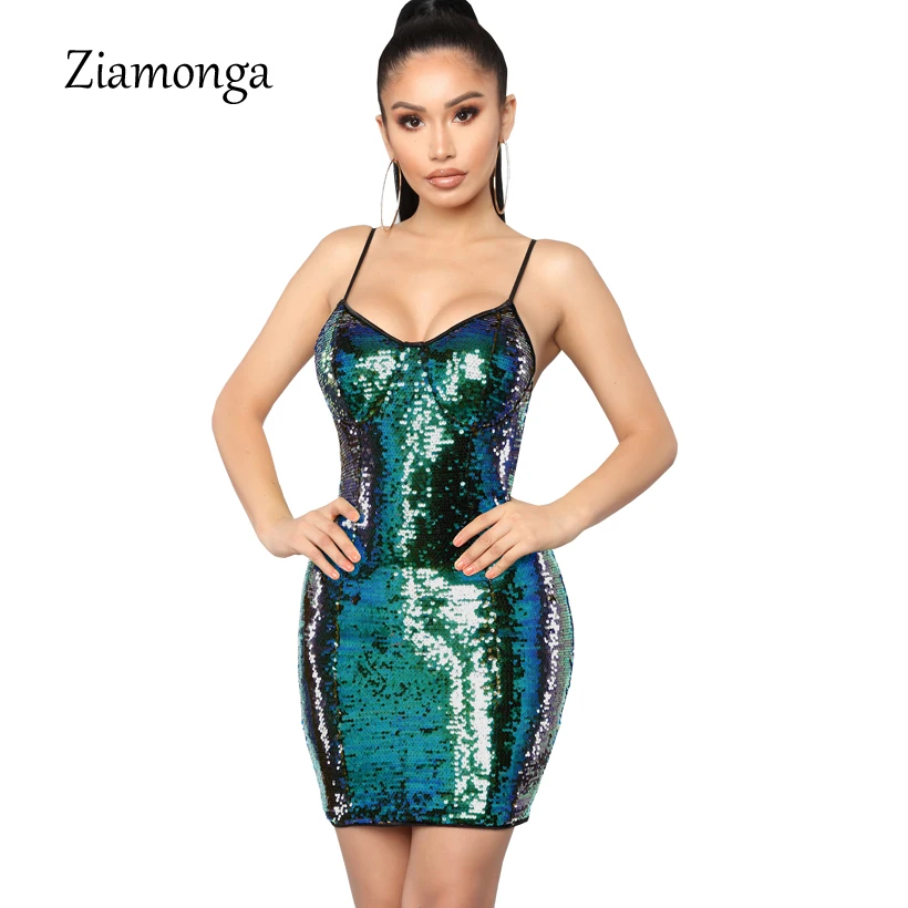 Ziamonga Для женщин 2019 вечерние платье Спагетти ремень блесток Bodycon сексу | Женская