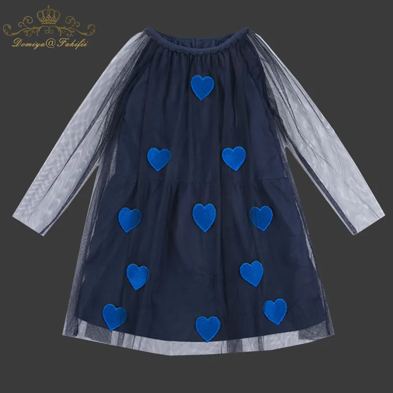 

Girls Dresses 2018 New Brand Autumn Princess Navy Mesh Dress Kids Clothes Stars Applique Design for Baby Girls Clothes 2-10Y