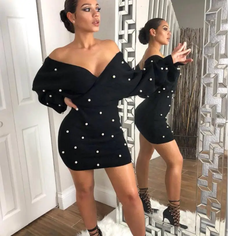

Multi-color large size beaded v-neck bat long-sleeved bag hip female fashion sexy slim lace dress