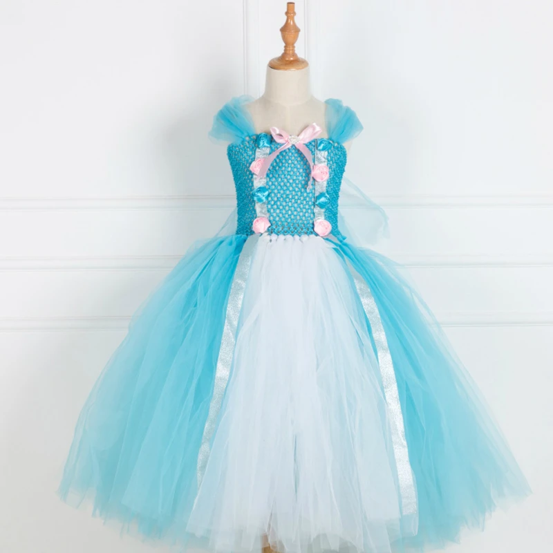 

POSH DREAM New Brand Children Kids Clothes Girls Blue White Princess Girls Tutu Dress for Party Toddler Baby Birthday Dress D