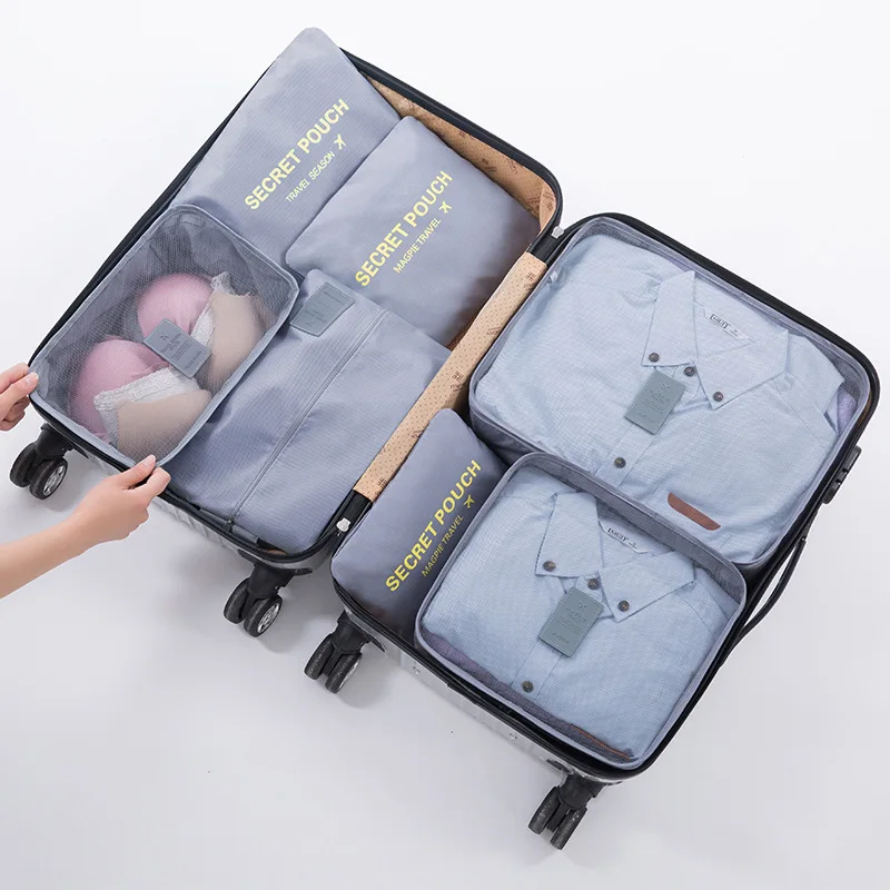 7 шт./6 шт. набор для упаковки багажа Органайзер сумка чемодан Одежда Набор для отделки обуви нижнее белье косметическая сумка для хранения аксессуары для путешествий - Цвет: 7PCS Gray
