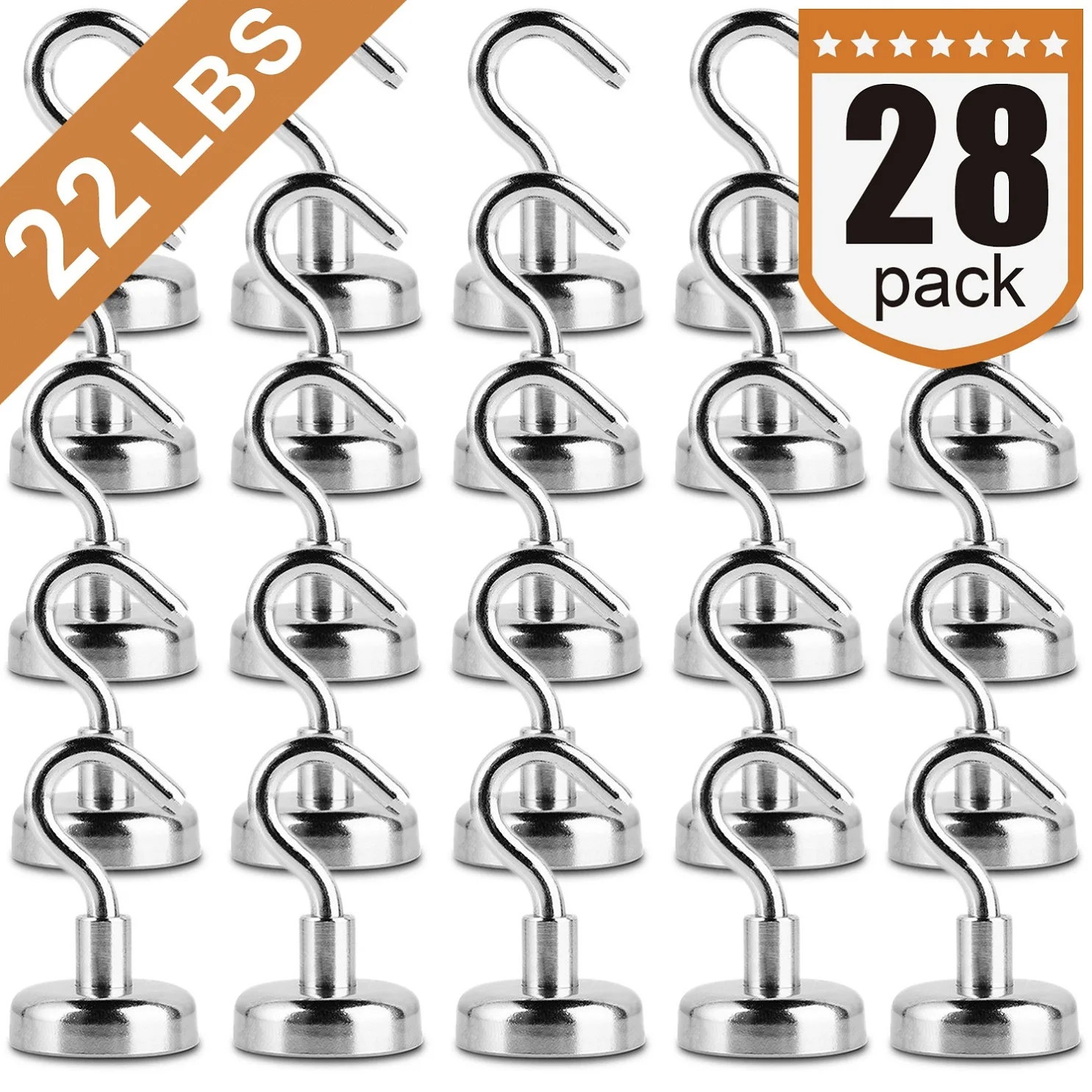 Magnetic Hooks, Strong Neodymium Magnet Hook for Home, Kitchen, Workplace, Office and Garage, 22LBS Pack of 28